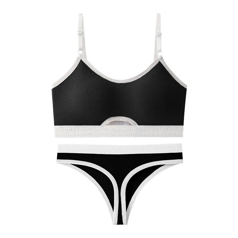 Women's white underwired cotton sports vest set with built-in bra and matching panties