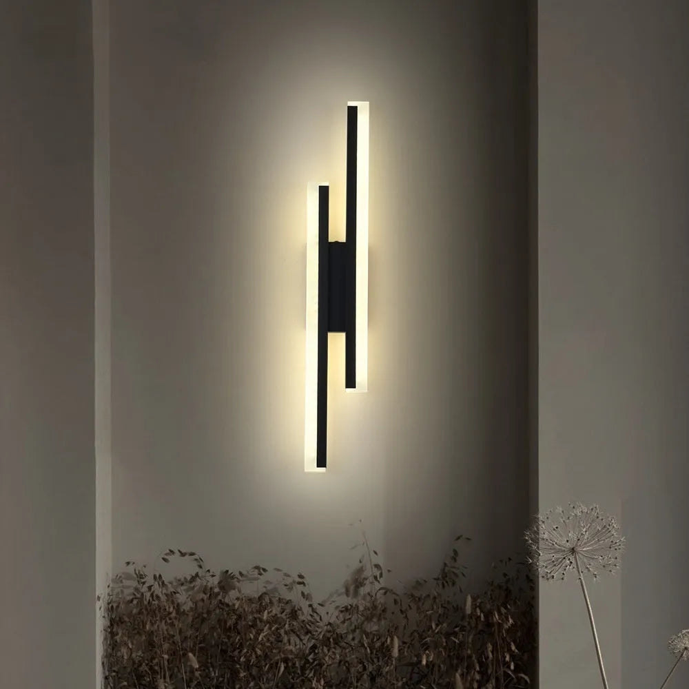 500mm long double line wall lamp with gold finish showing three light colour options