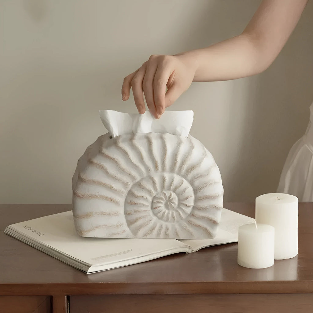 Resin conch tissue box decoration in conch ramble colour with modern simplicity design and plastic insert