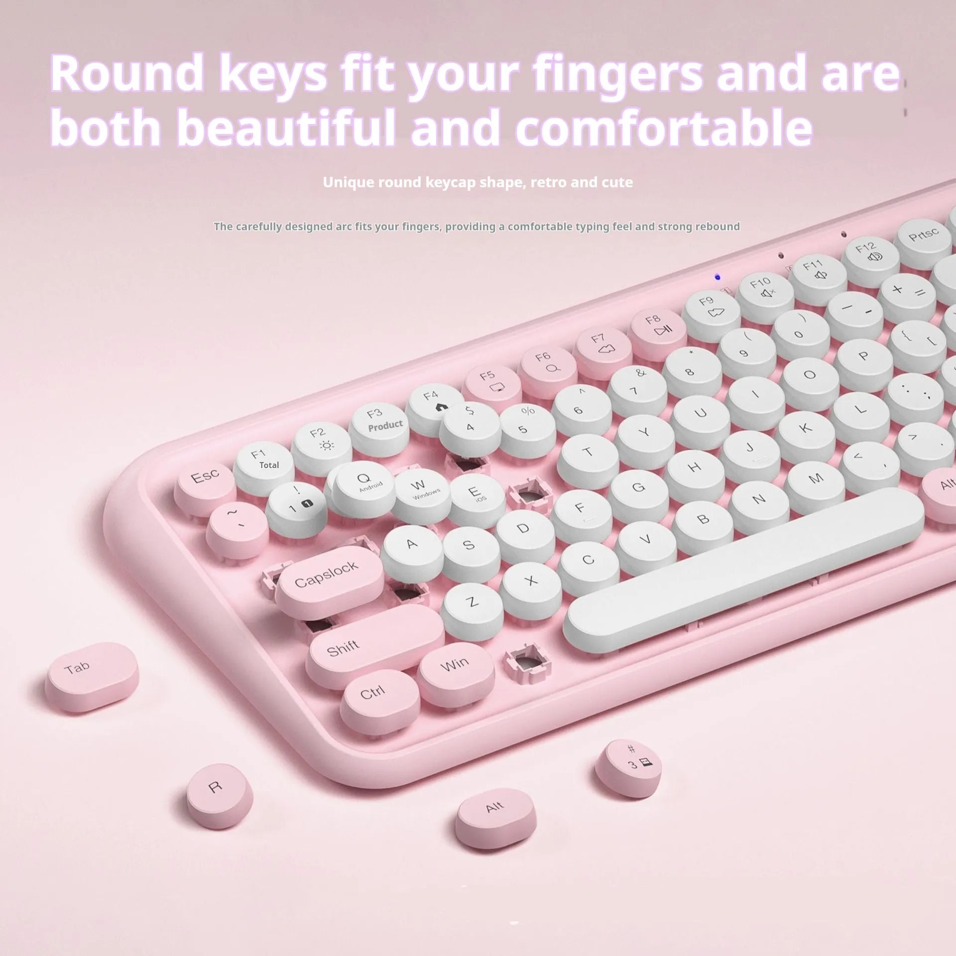 Pink wireless Bluetooth keyboard with 84 keys showing crater architecture buttons