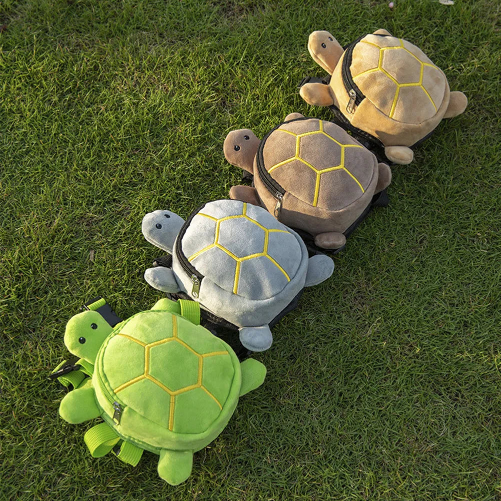 Turtle-shaped dog backpack harness with metal zipper in four colour options on small dog