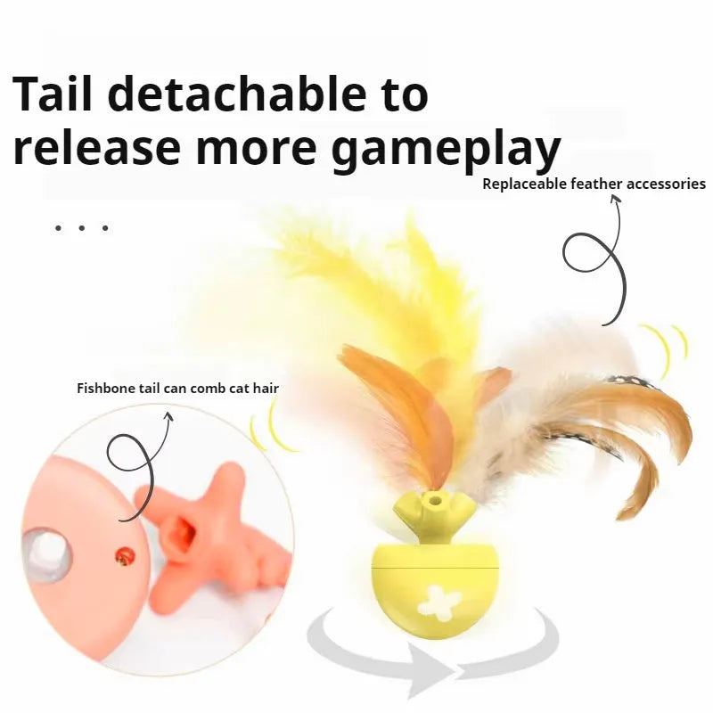 Blue USB electric cat teasing ball toy with rolling fish bone design for automatic pet play