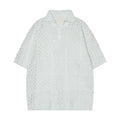 Black and white short-sleeved polo shirt with a hollow knit and loose cardigan style for teenagers.