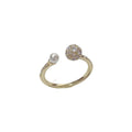 Women's adjustable round zircon open-end pearl ring with gold plating in gold or silver colour