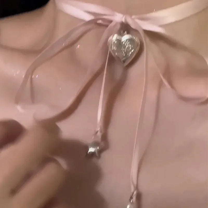 Women's ribbon love pendant fashion necklace on clavicle chain length