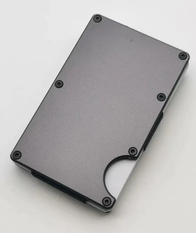 Carbon fibre credit card wallet in aluminium alloy grey with RFID protection