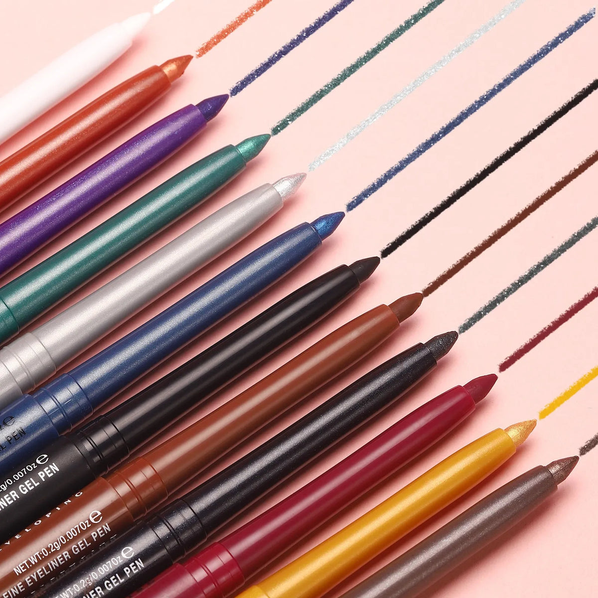 Set of 12 colourful gel glitter eyeliner pencils with various finishes for multifunctional makeup use