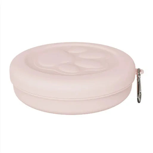 Portable dog bowl with main feeding compartment and side snack box in two-colour green option