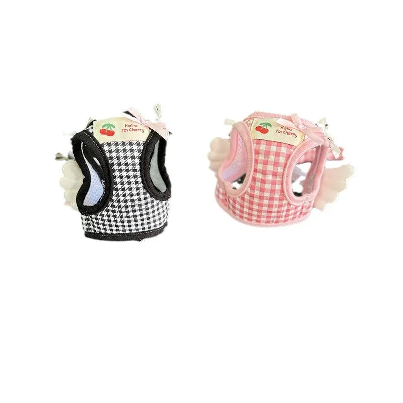 Cotton chest and back hand holding rope harness for small dogs in pink and black colours with size options