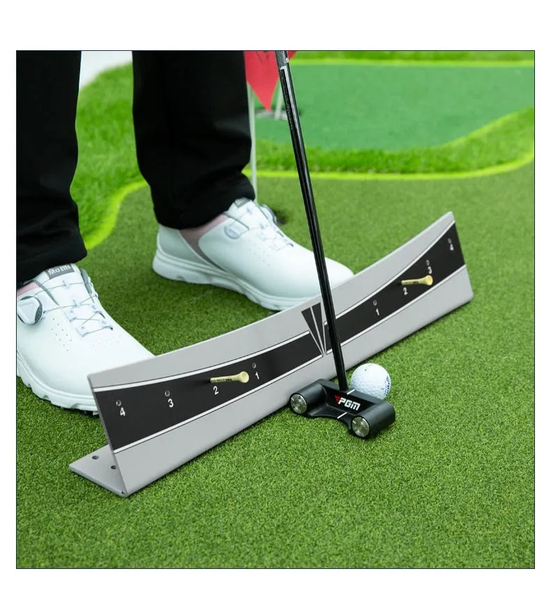 Golf putter trajectory balance simulator with adjustable push rod balancer on PVC construction