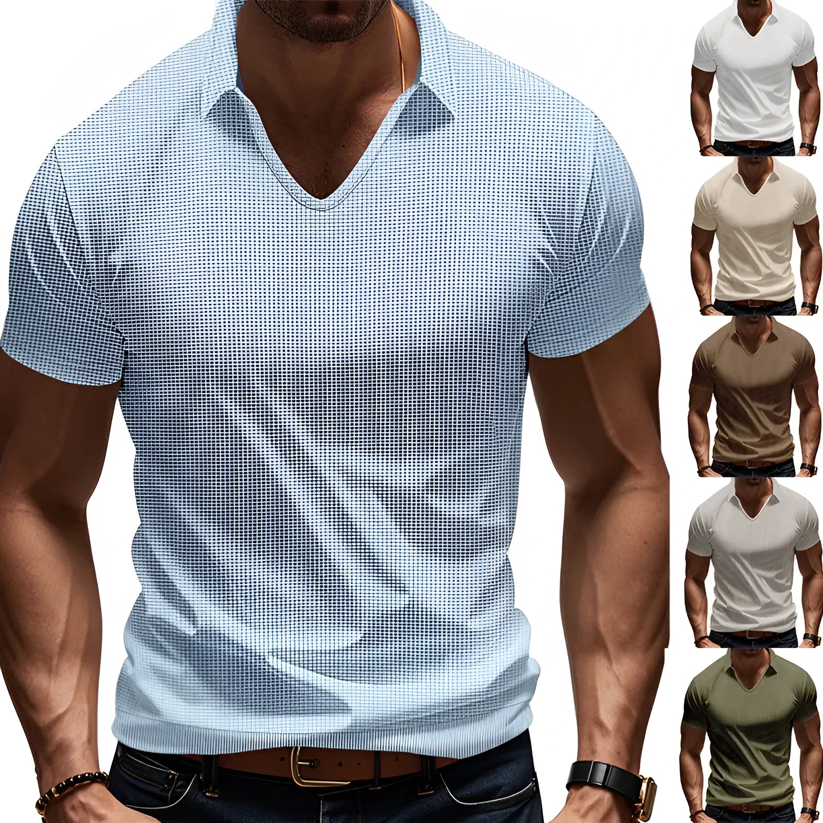 Men's loose fit V-neck short sleeve T-shirt in cotton blend fabric available in six colours