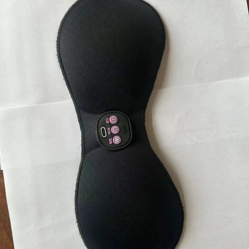 Black electric massage bra inner cushion with 3-key control panel for vibration massage
