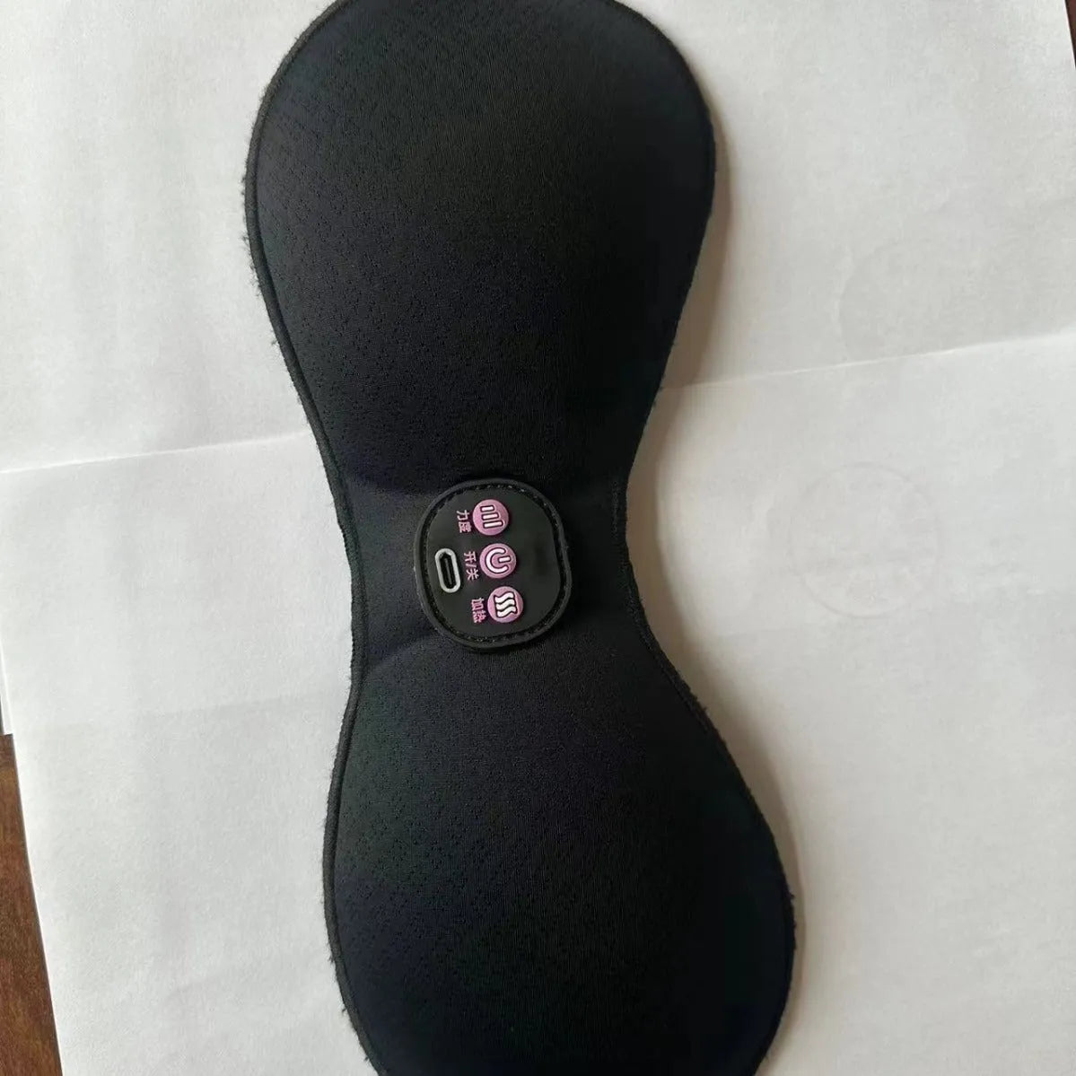 Black electric massage bra inner cushion with 3-key control panel for vibration massage