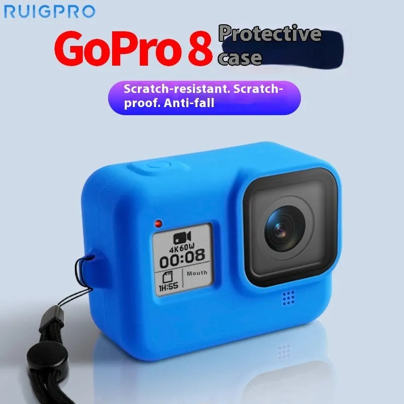 GoPro Hero8 Black protective silicone sleeve and anti-lost carrying strap set in blue colour