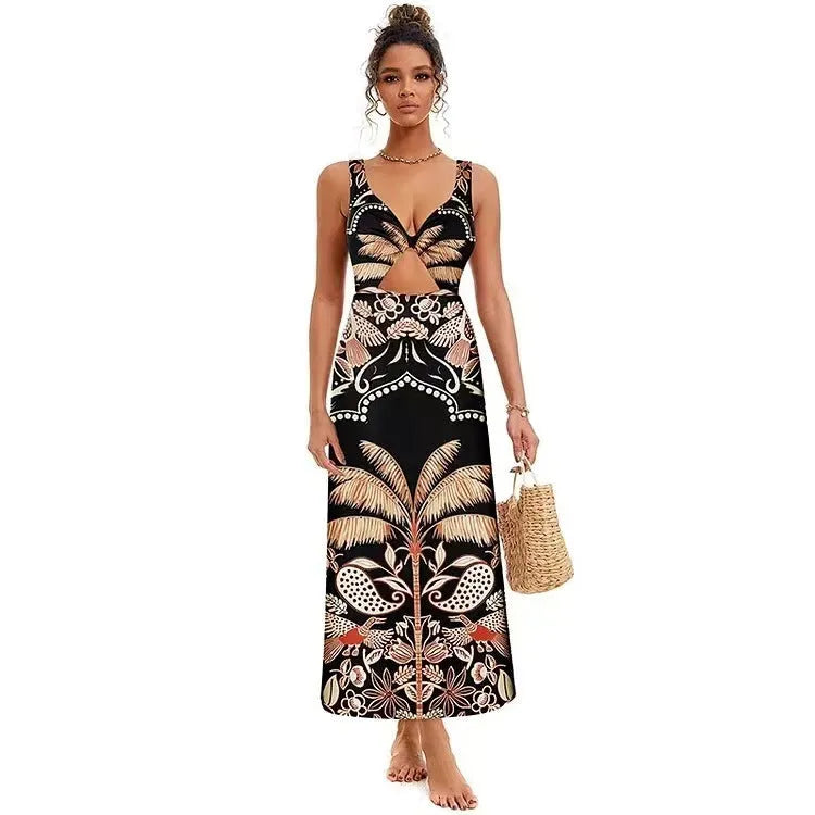 Women's polyester one-piece swimsuit showing multiple colour options including black, yellow, and printed designs