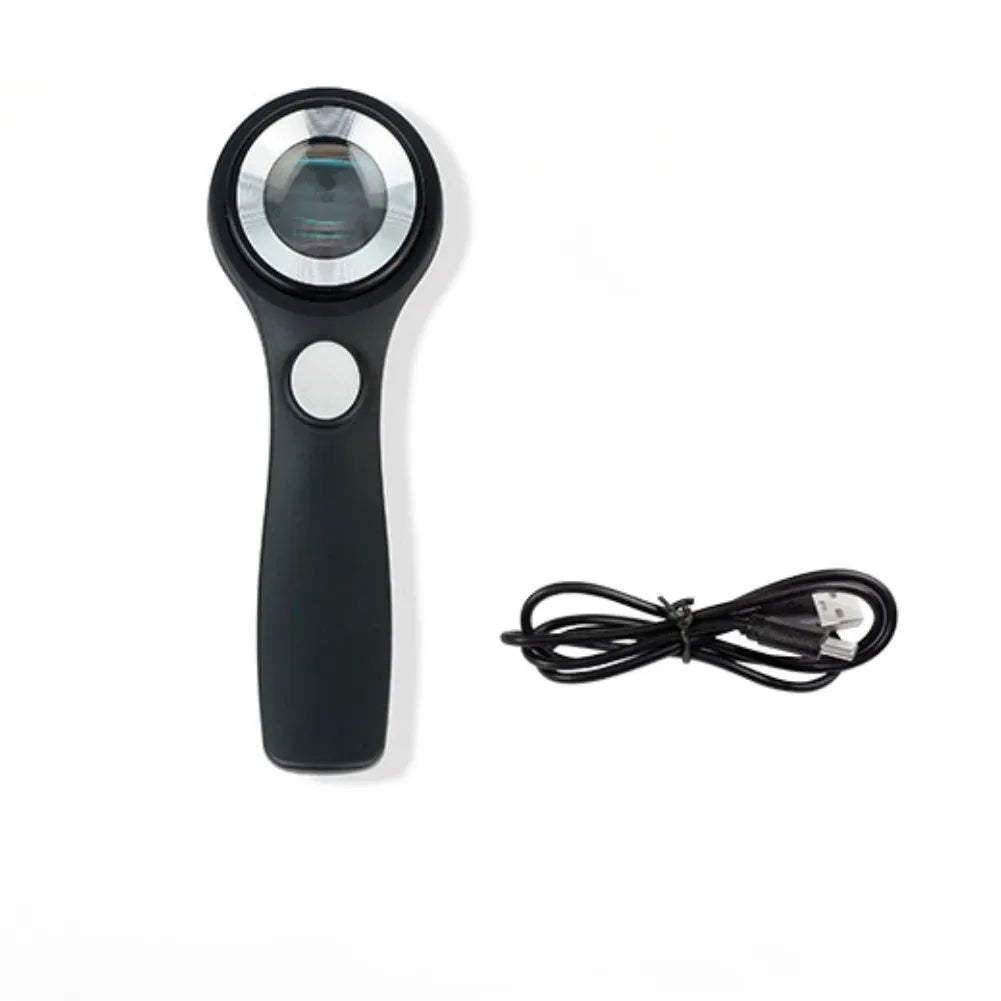 Black and silver magnifying glasses with optical glass lenses and LED illumination
