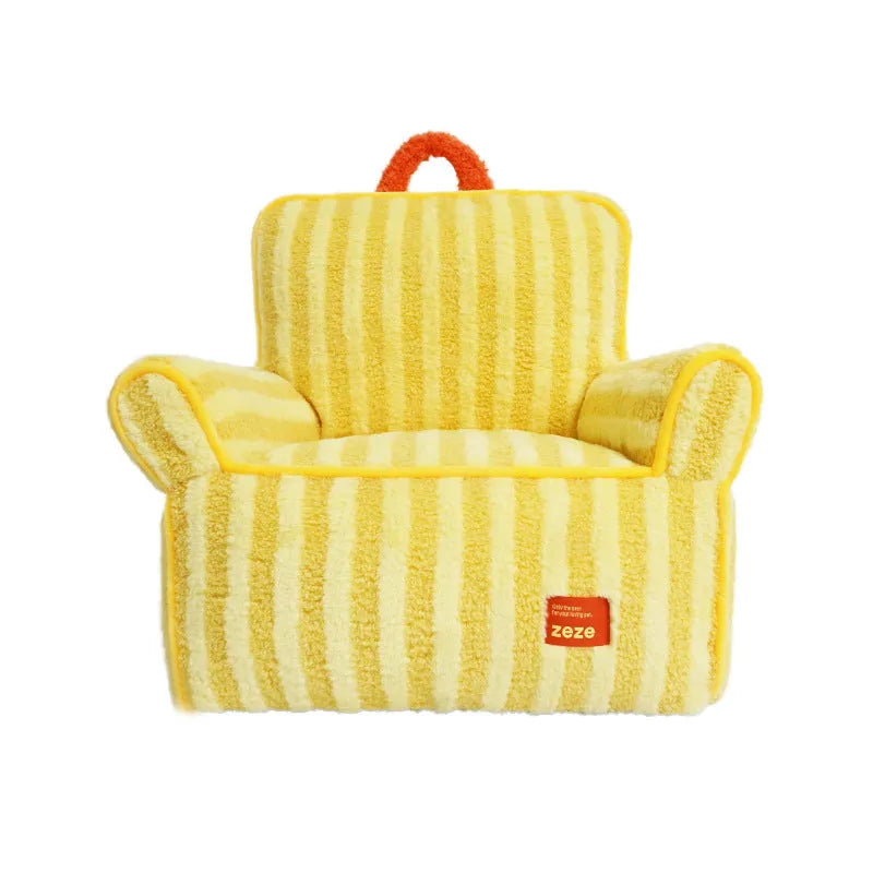Striped pet bed with soft velvet removable cover in orange, purple or yellow colours for dogs and cats
