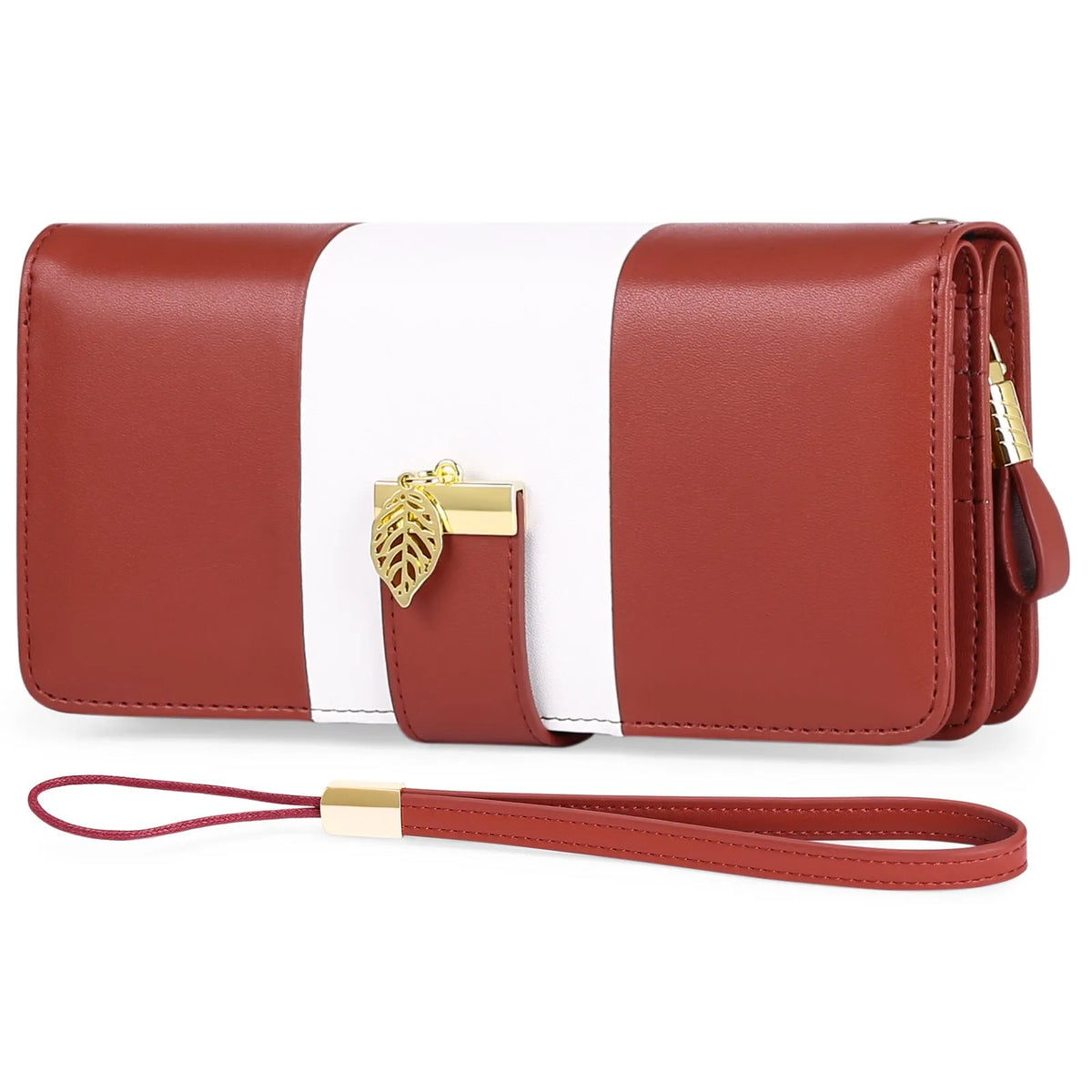 Anti theft clutch handbag with lock opening in PU leather, showing interior organisation and colour options