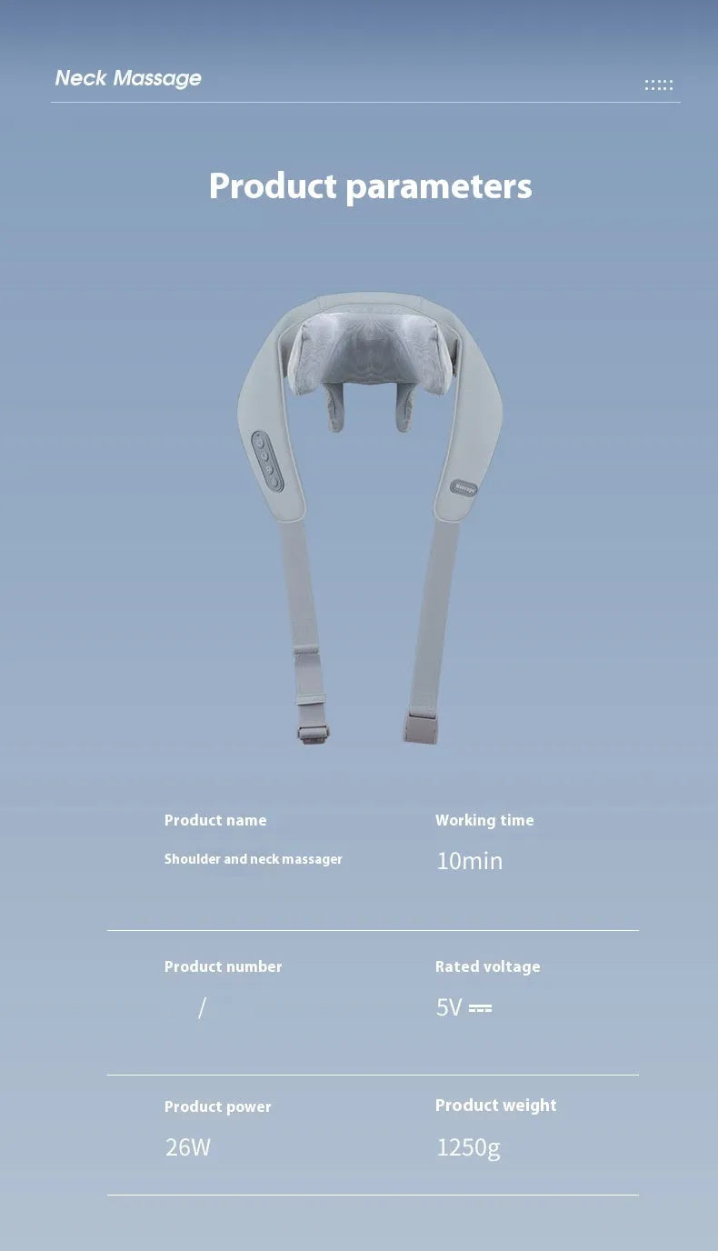 Grey elastic fabric USB neck and back massage instrument with infrared function.
