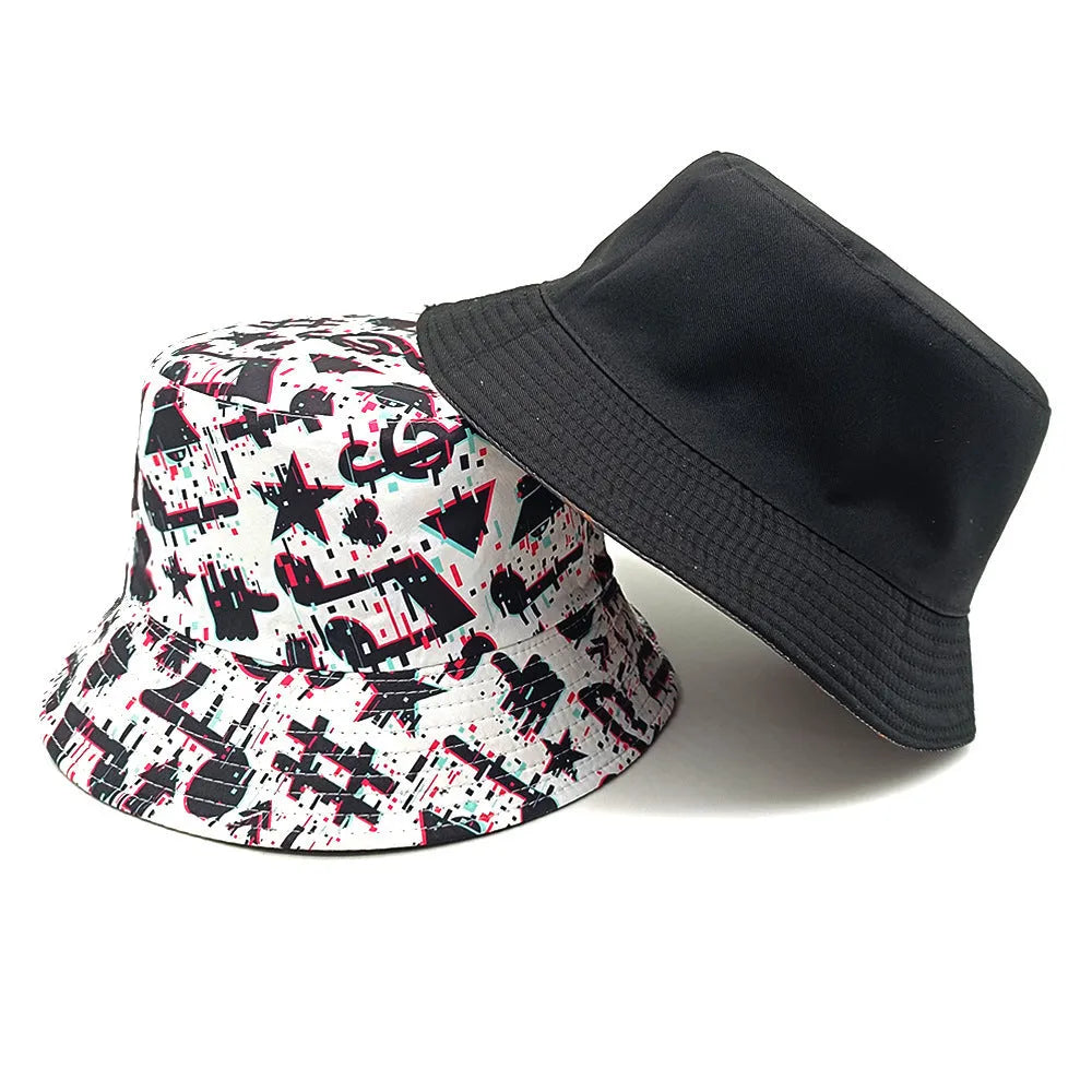 Musical note pattern printed bucket hat in retro dome crown style
