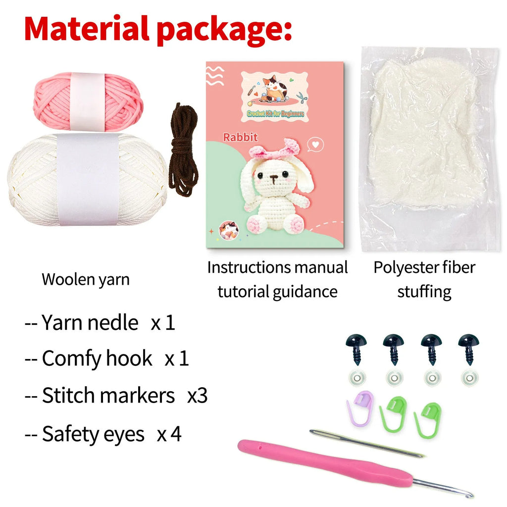 Lop eared rabbit wool DIY crochet suit in cartoon style, colour DY-0002-N, one piece for doll making
