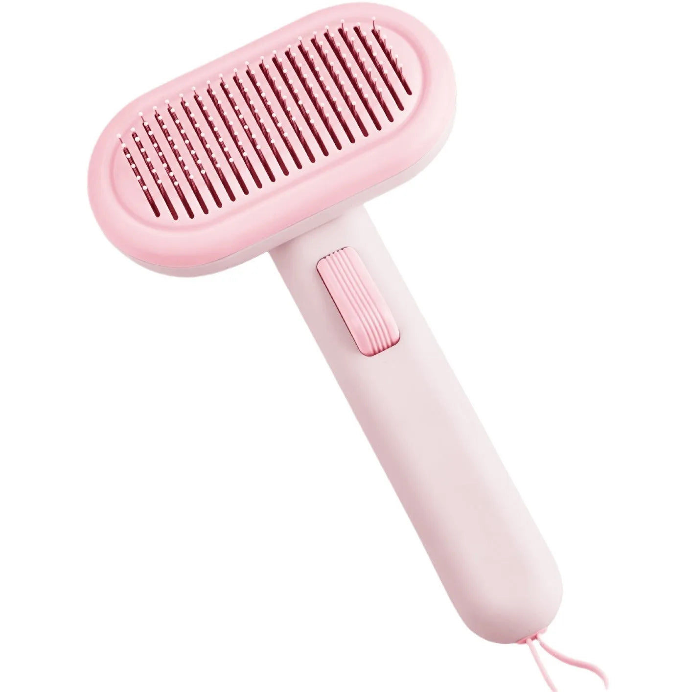 Large light grey pet hair removal comb for cats and dogs on a plain background.