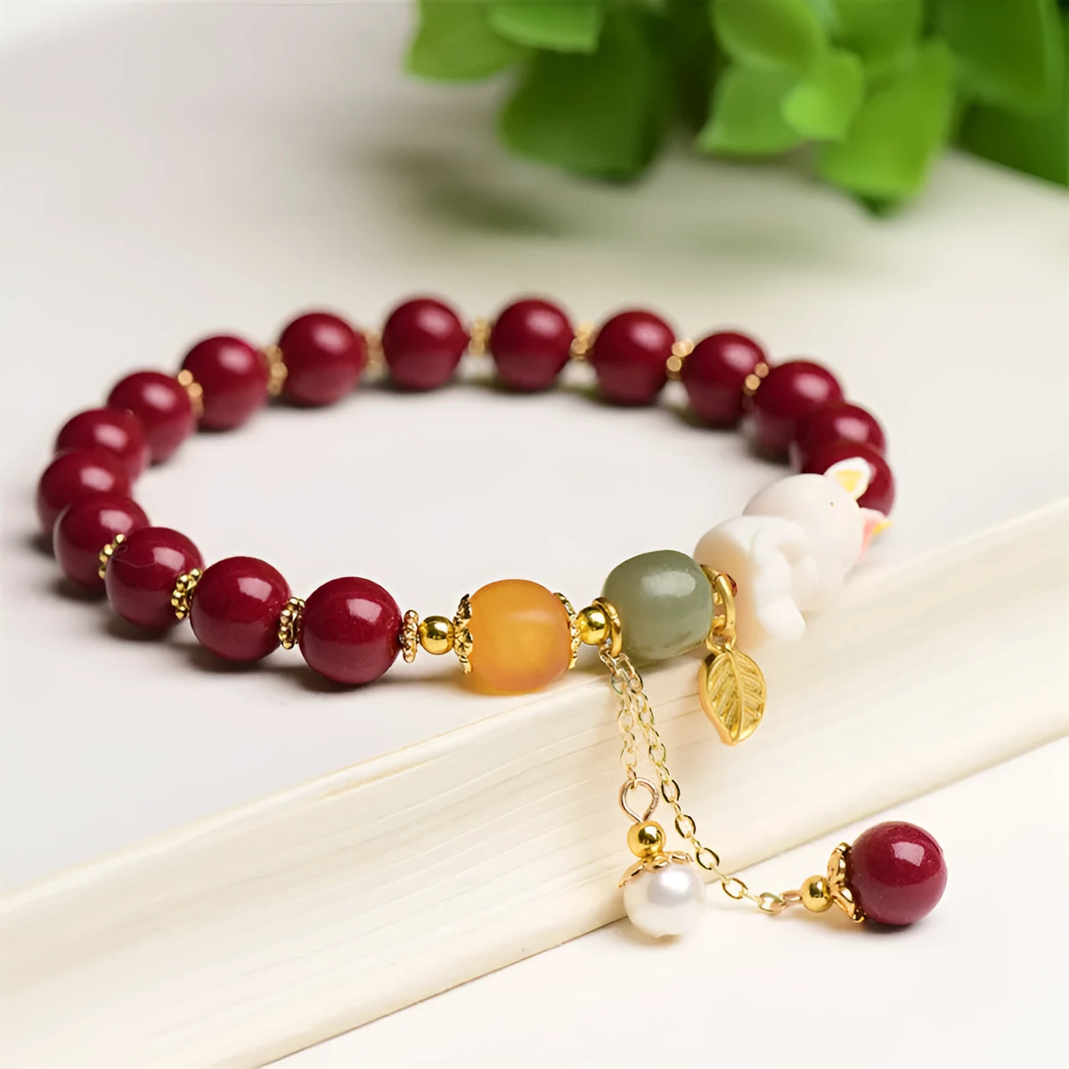 Natural beeswax purple gold sand cinnabar bracelet with rabbit bead design for women