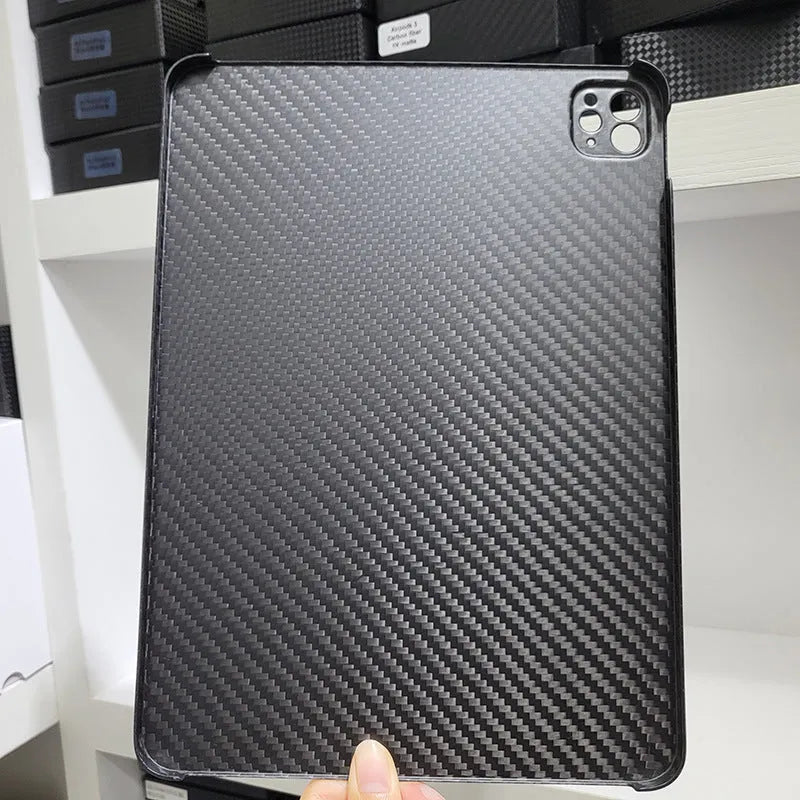 Genuine carbon fibre flat hard protective case for iPad Pro 11 inch in a textured finish.