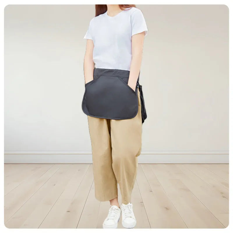Unisex polyester waist bag with multi-pocket design, adjustable belt, available in black or army green.