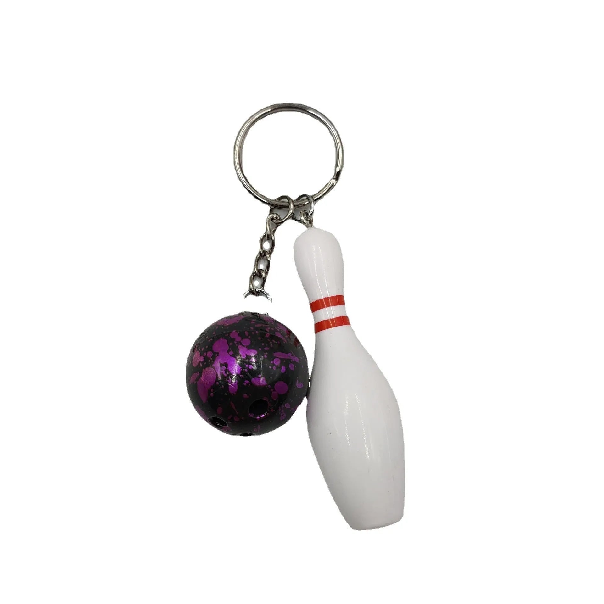 Mini bowling keychain pendant in four colour options on keyring