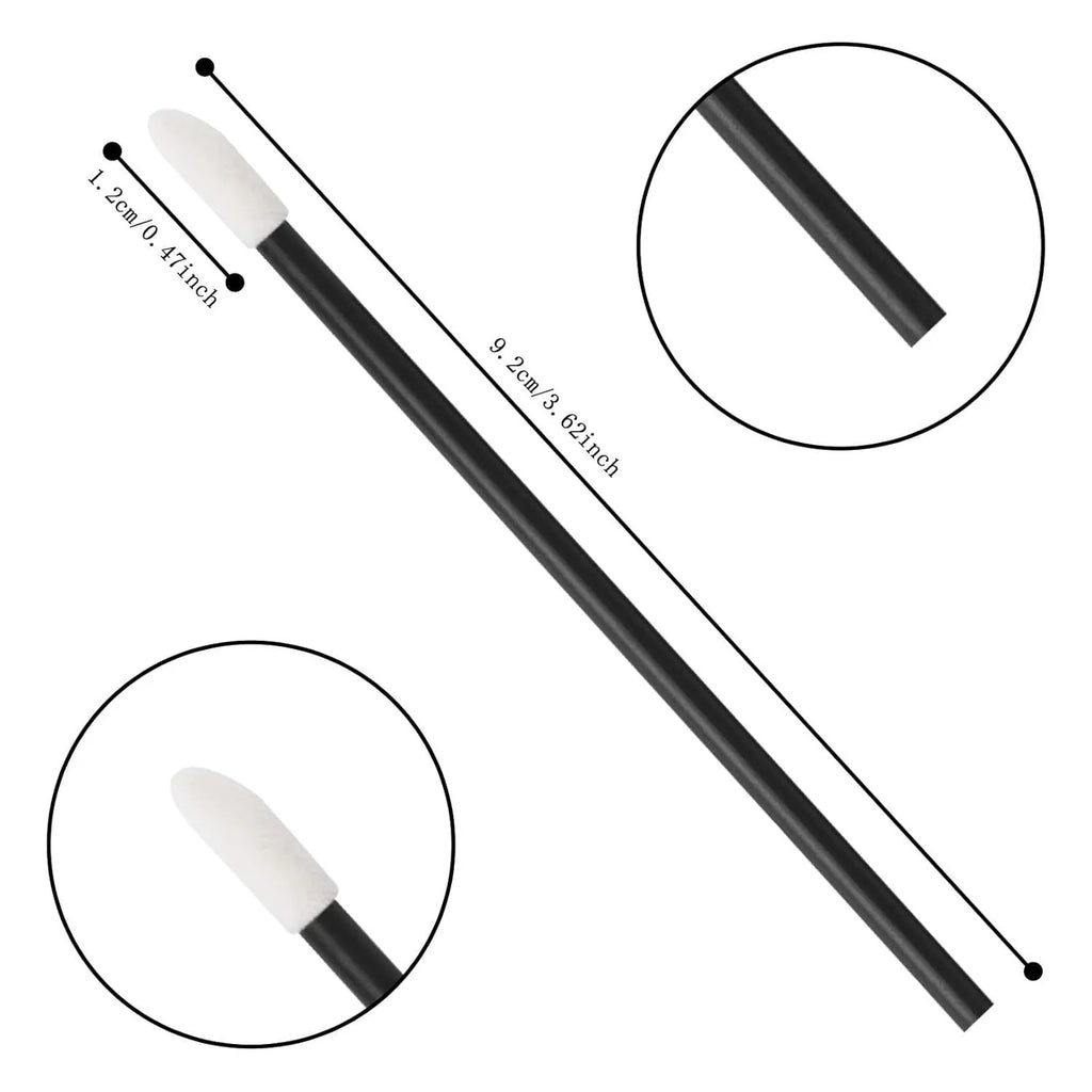 Pack of multi-coloured disposable lip brushes with soft flocked heads on a black handle.