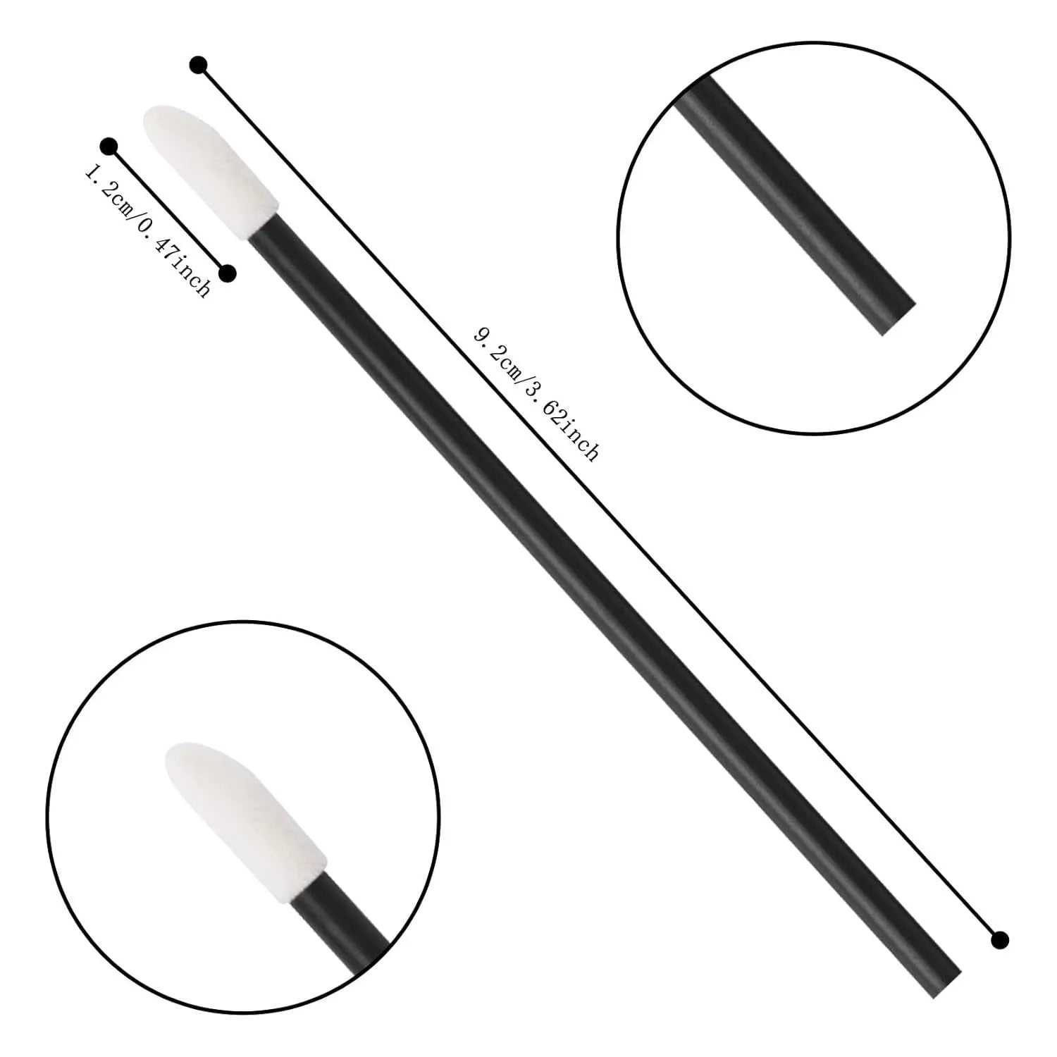 Pack of multi-coloured disposable lip brushes with soft flocked heads on a black handle.