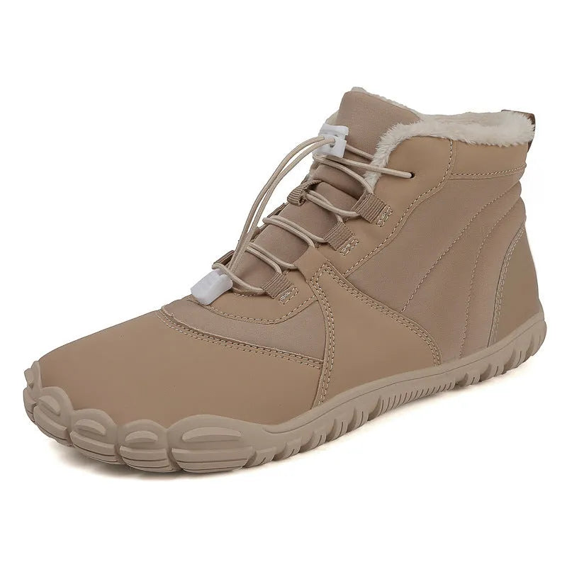 Unisex black waterproof snow boots with fleece lining and rubber soles on a white background