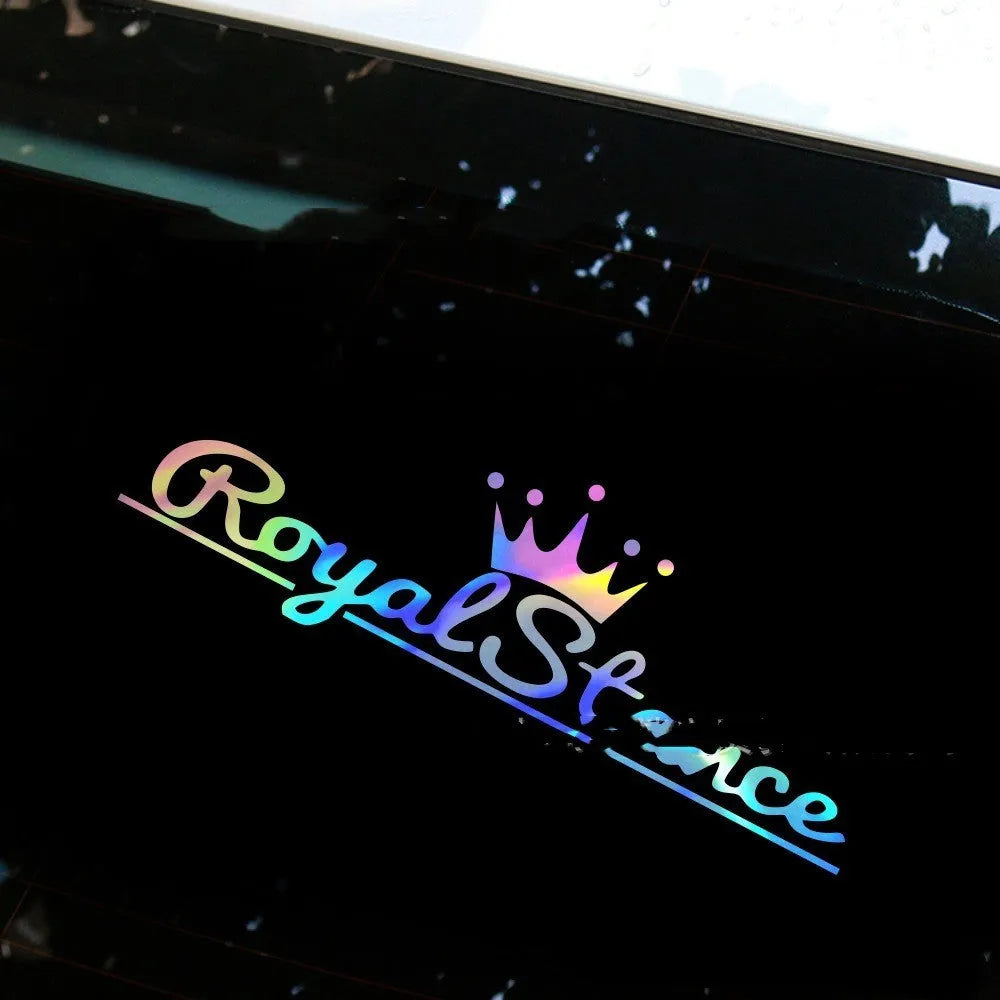 Reflective crown car sticker on vehicle surface measuring 30 by 12 centimetres