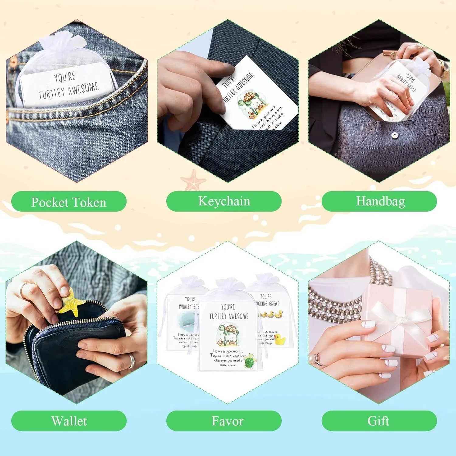 Set of resin pun memo cards with motivational quote for office gifts on a desk.