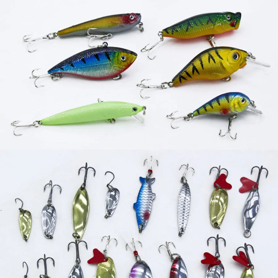 132-piece fishing lure suit set in rose red treasure colour with plastic and high carbon steel construction