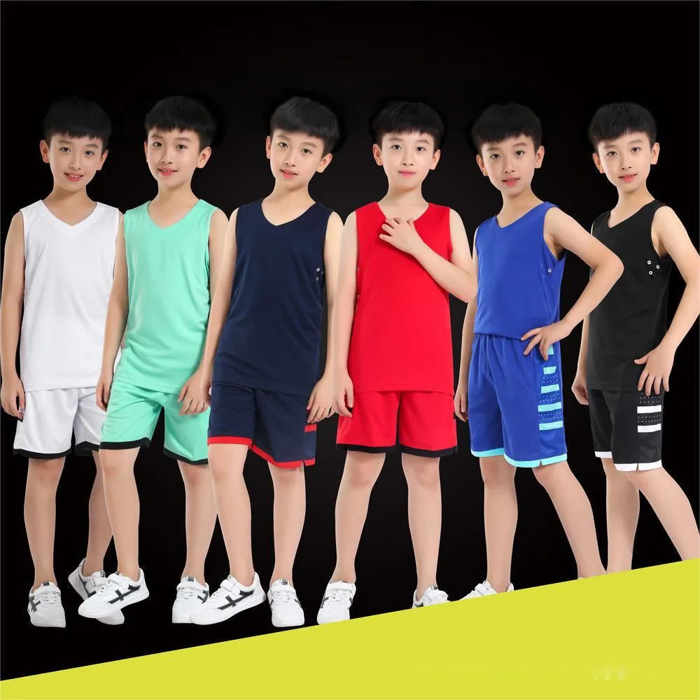Breathable black and white sports vest and pants set for student training and fitness.