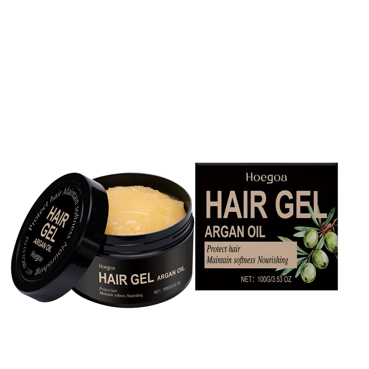 100ml bottle of Moroccan Nut Oil Setting Gel for hair styling.