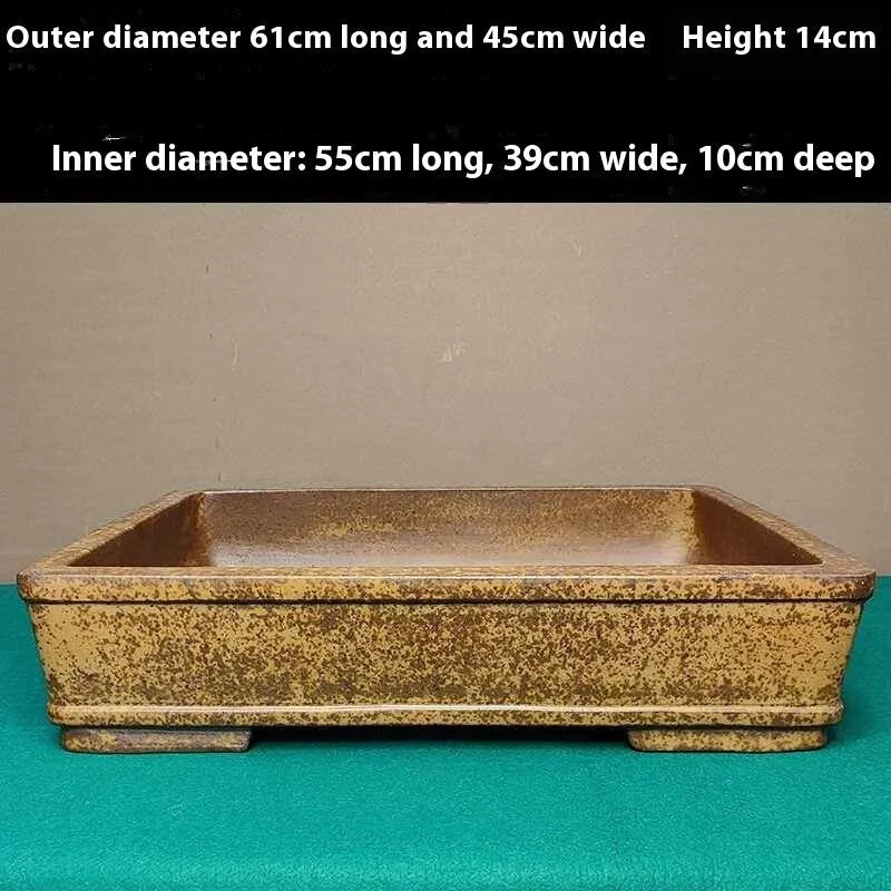 Straight-sided shallow rectangular Yixing Zisha purple sand flowerpot for plants.