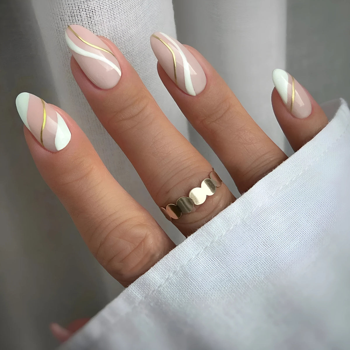 Golden Lines plaid pattern medium drop shape nail stickers in colour JF0518
