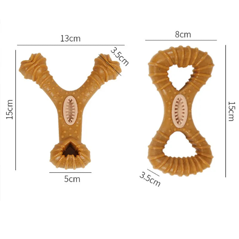 Durable TPU dog chew bone toy shown in 8-shape and Y-shape designs for teeth cleaning and play