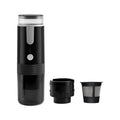 Black portable wireless coffee machine with K-Cup capsule compatibility for vehicles and travel