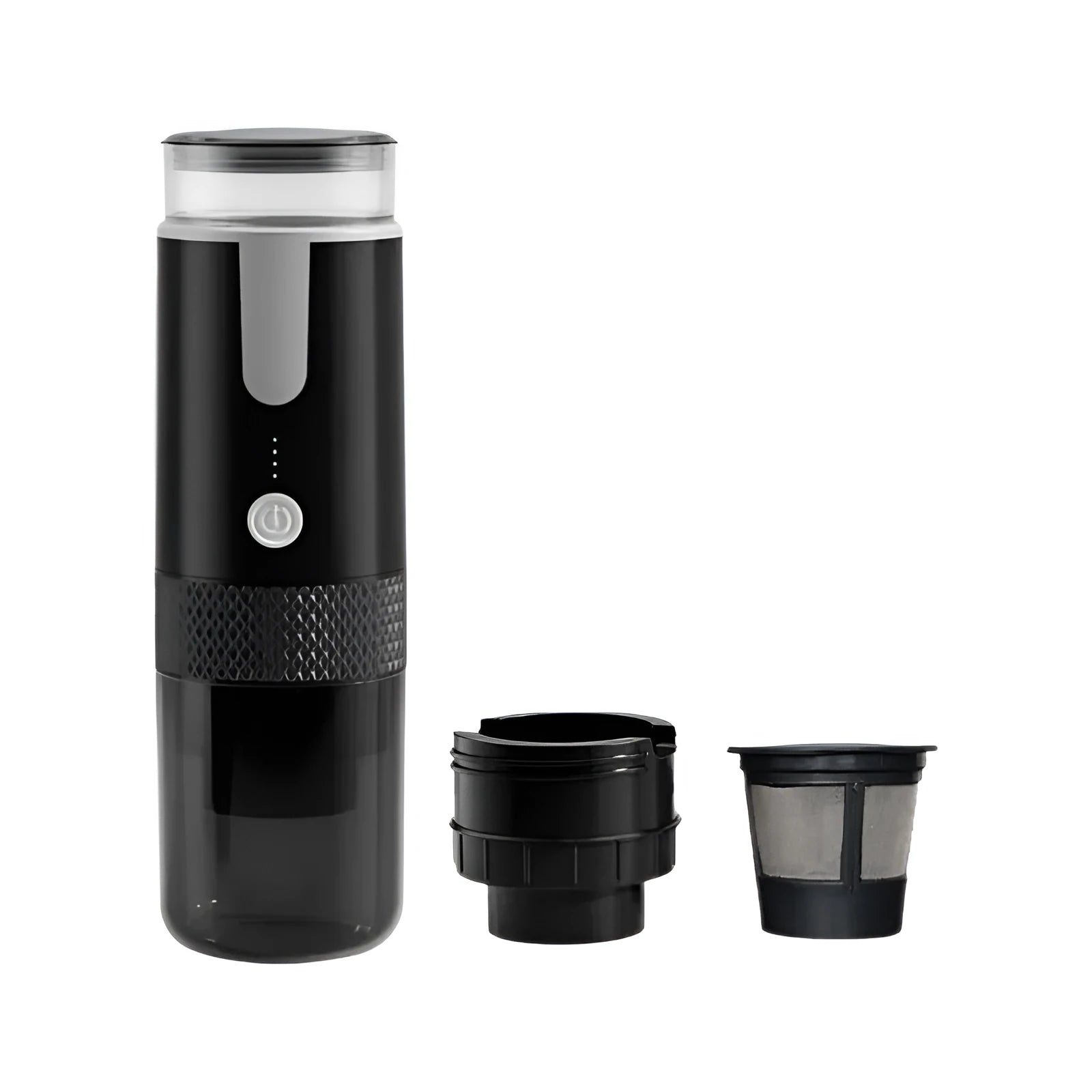 Black portable wireless coffee machine with K-Cup capsule compatibility for vehicles and travel