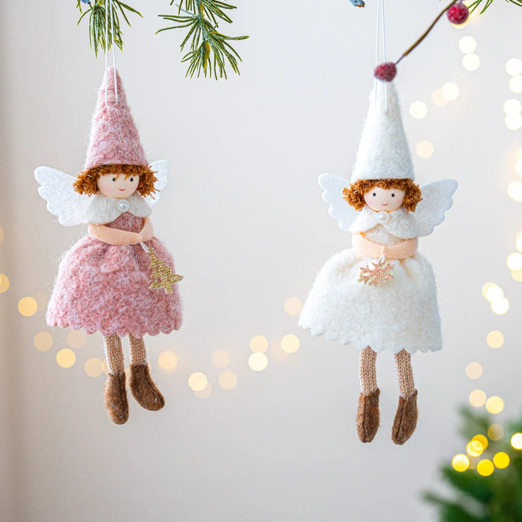 Christmas angel skirt felt plush pendant with modern simplicity design in white or pink cloth material