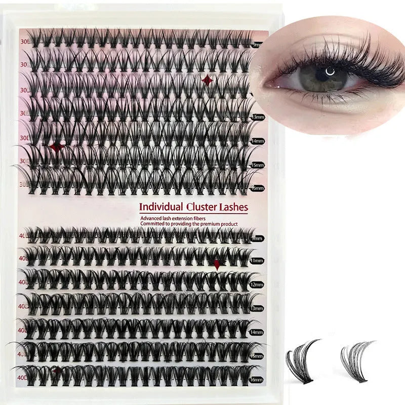 DIY cluster false eyelashes kit with 30D and 40D high-grade fibre lashes 9-16mm including tweezers