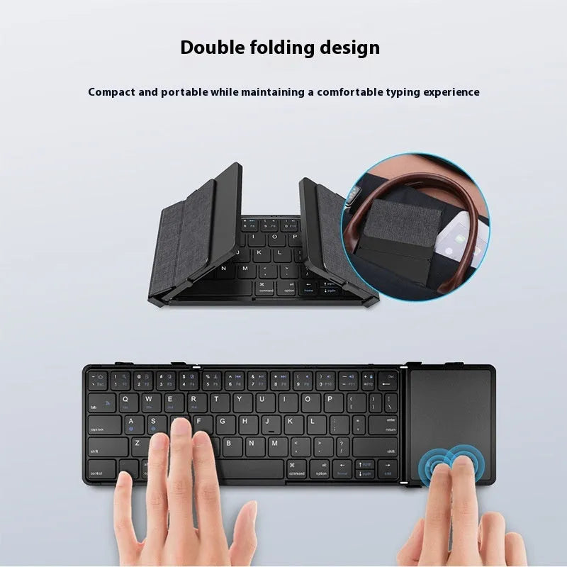 Black folding Bluetooth keyboard with touchpad for mobile phones and tablets