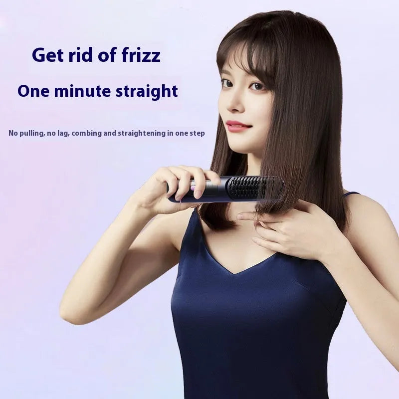 Negative ion straight hair comb in blue, grey, or white, made of ABS plastic.