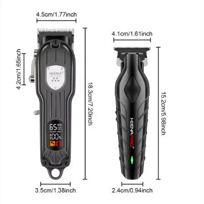 Black USB-powered hair clipper set with LED display and aluminium foil shaver attachment