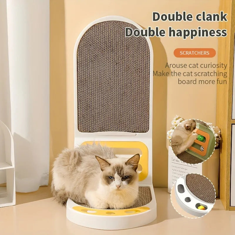 L-shape vertical cat scratching board in grey colour showing thickened scratch-resistant construction