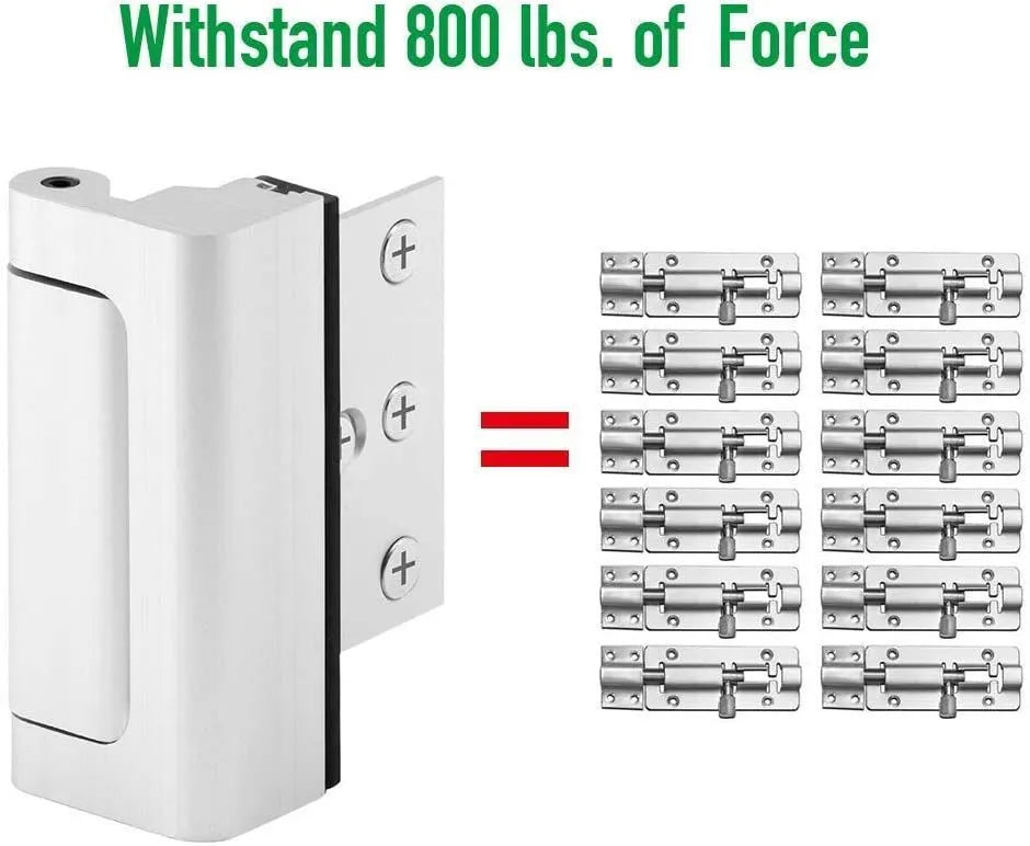 Silver aluminum alloy child safety door reinforced lock with 3-inch stop and heavy-duty bolt